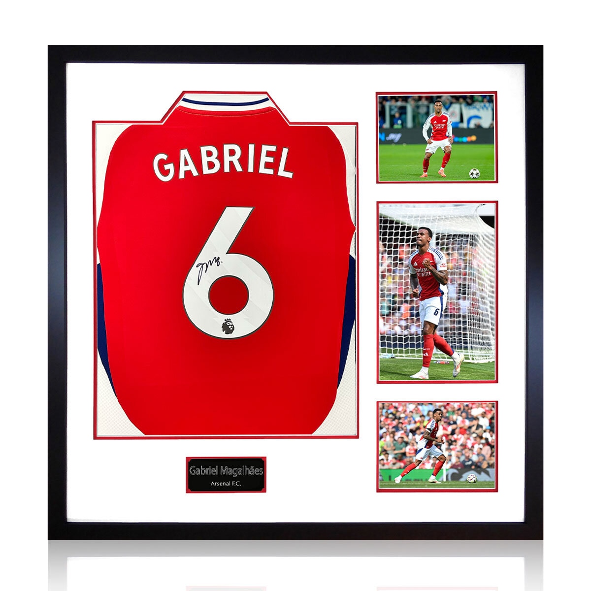 Gabriel Magalhães Arsenal 24/25 Signed Framed Shirt, including 3 Photos