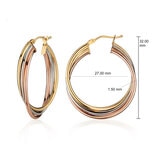 14ct Tri Colour Gold Twist Hoop Earrings