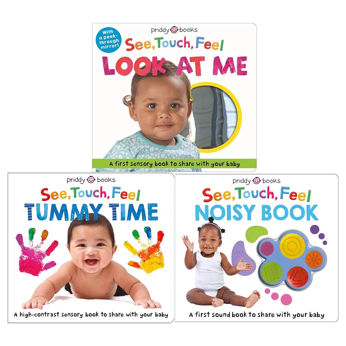 See, Touch, Feel in 3 Options: Look At Me, Noisy Book or Tummy Time