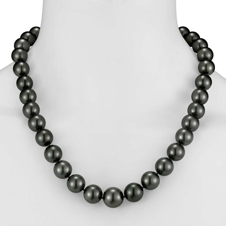 11-13.5mm Tahitian Black Pearl Necklace, 18ct White Gold | Costco UK