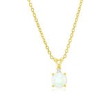 Round Cut Opal & 0.03ct Diamond Pendant, 18ct Yellow Gold