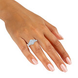 1.52ctw Oval & Round Brilliant Cut Diamond Three Stone Halo Ring, 14ct White Gold