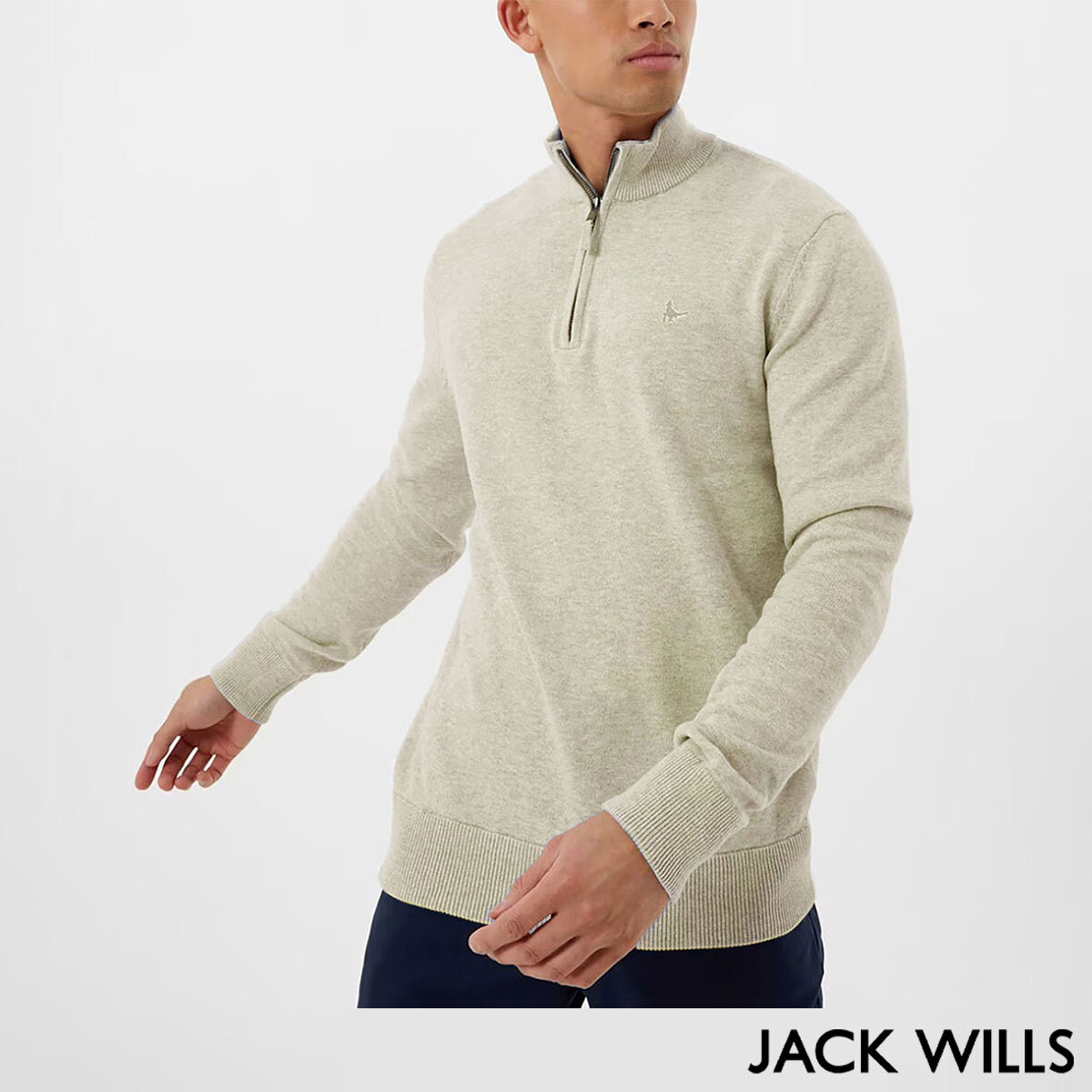 Jack Wills Men's Funnel Neck 1/2 Zip Sweater in Oatmeal