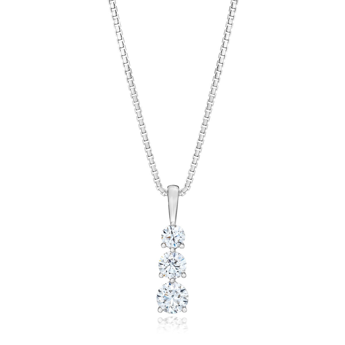 1.00ctw Round Brilliant Cut 3 Stone Diamond Pendant, 14ct White Gold