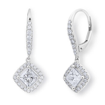 1.38ctw Princess Cut Diamond Halo Earrings, 18ct White Gold