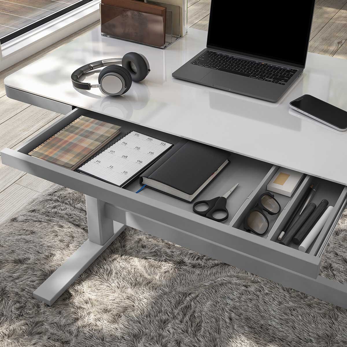 Tresanti Geller Power Adjustable Height Tech Desk, White