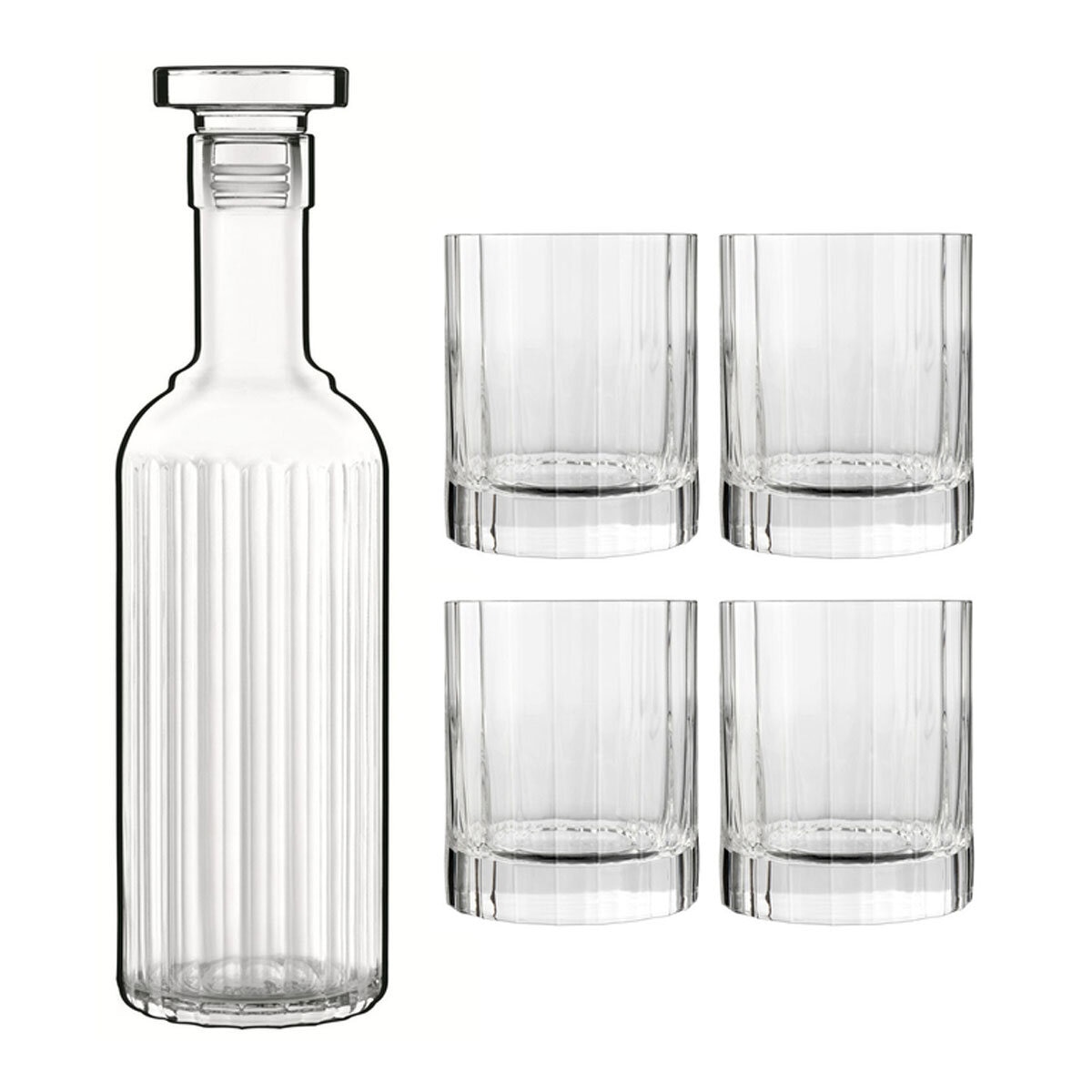 Bach whisket bottle and 4 glasses