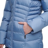 Andrew Marc Women's Short Down Jacket with Faux Fur Trim Hood in Dusk Blue