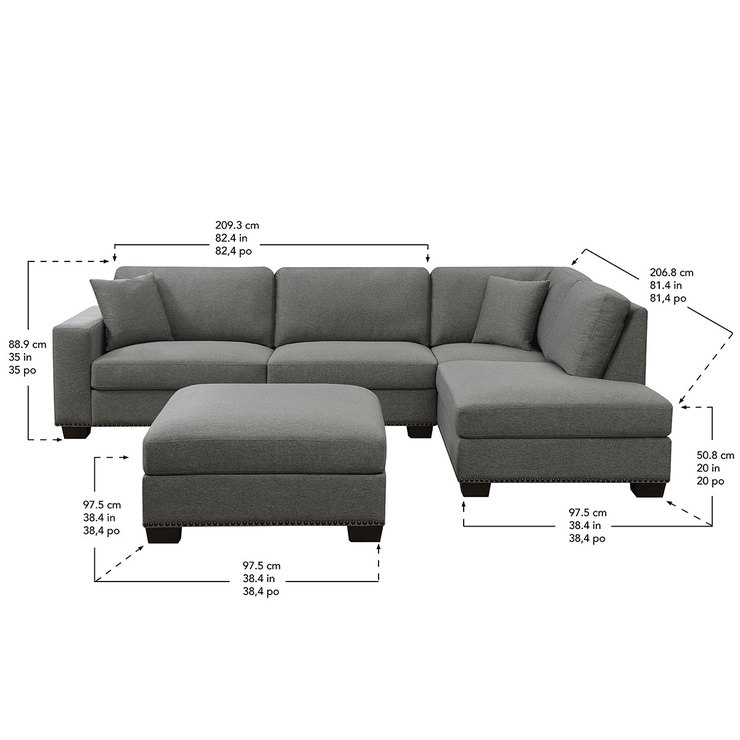 Thomasville Artesia Grey Fabric Sectional Sofa with ...