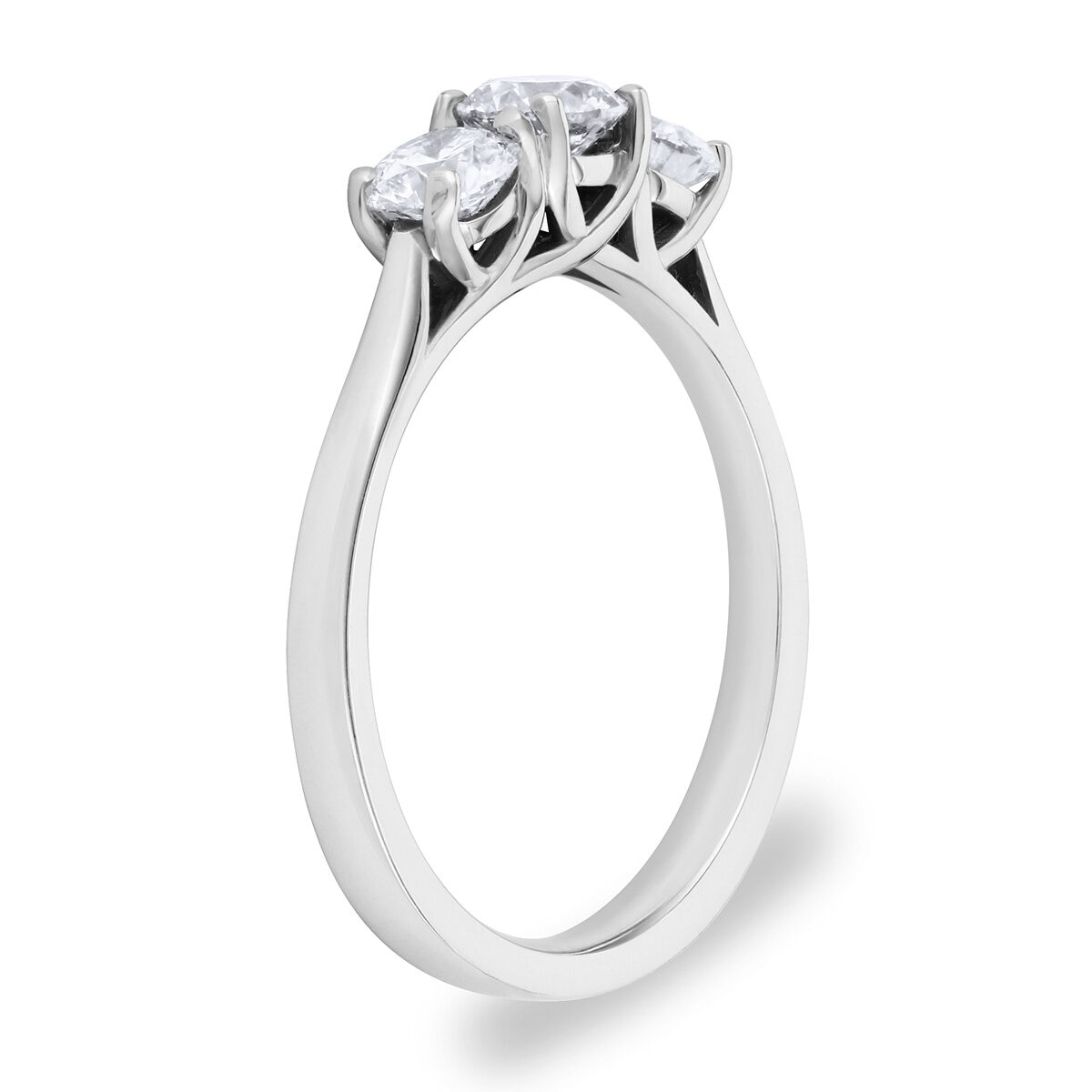 1.00ctw Round Brilliant Cut Diamond 3 Stone Ring, 18ct White Gold