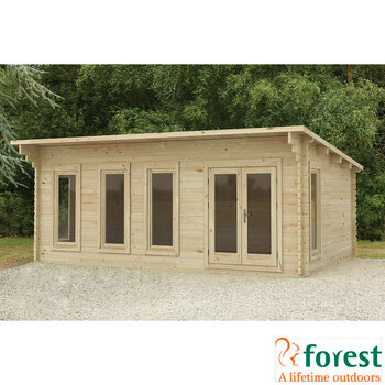 Installed Forest Garden Harescombe 45mm Log Cabin 19ft 8" x 13ft 1" (6 x 4m)