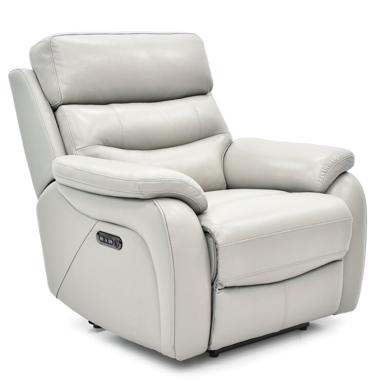 Fletcher Light Grey Leather Power Recliner Armchair with Power Headrest ...