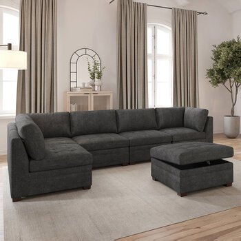 Thomasville Tisdale Dark Grey 6 Piece Modular Fabric Sofa