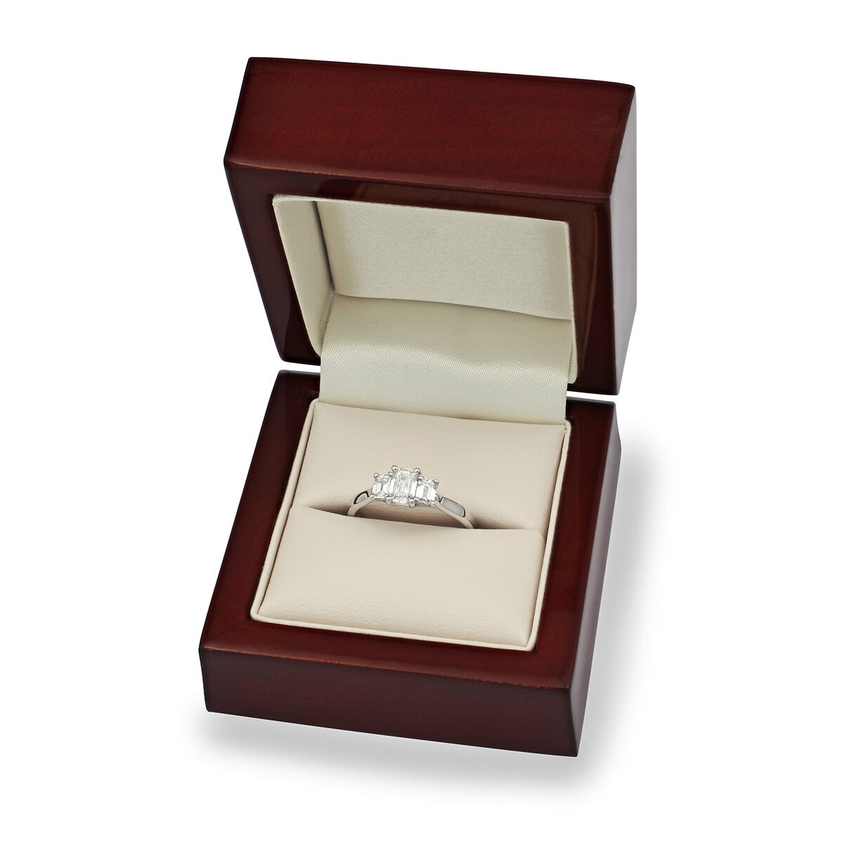 1.00ctw Emerald Cut Diamond 3 Stone Ring, 18ct White Gold