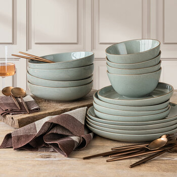 Over & Back Stoneware Dinnerware Set, 16 Piece in Sage Green Over & Back Stoneware Dinnerware Set, 16 Piece in Sage Green