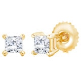 0.50ctw Princess Cut Diamond Stud Earrings, 18ct Yellow Gold