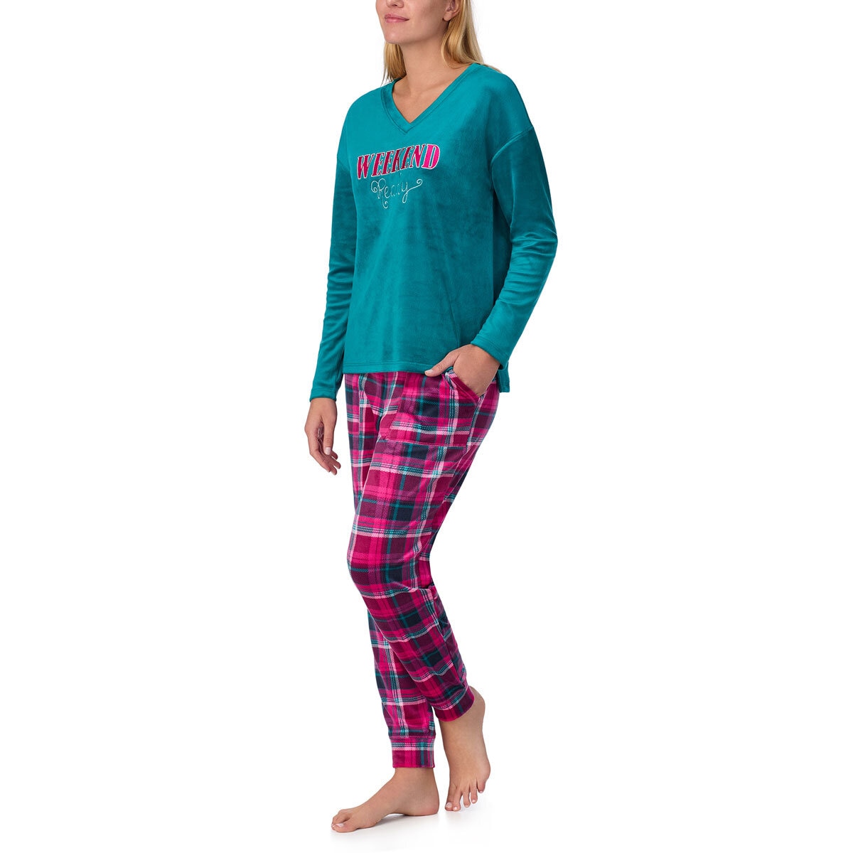 Jane & Bleecker Women's Silky Plush Pyjama Set in Green