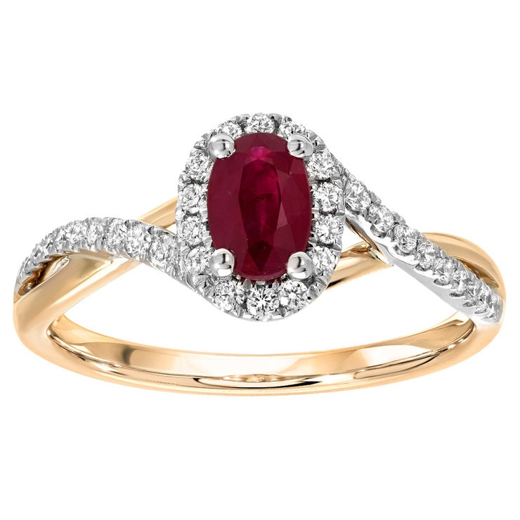 Oval Cut Ruby and 0.20ctw Diamond Ring, 14ct White and Yellow Gold ...