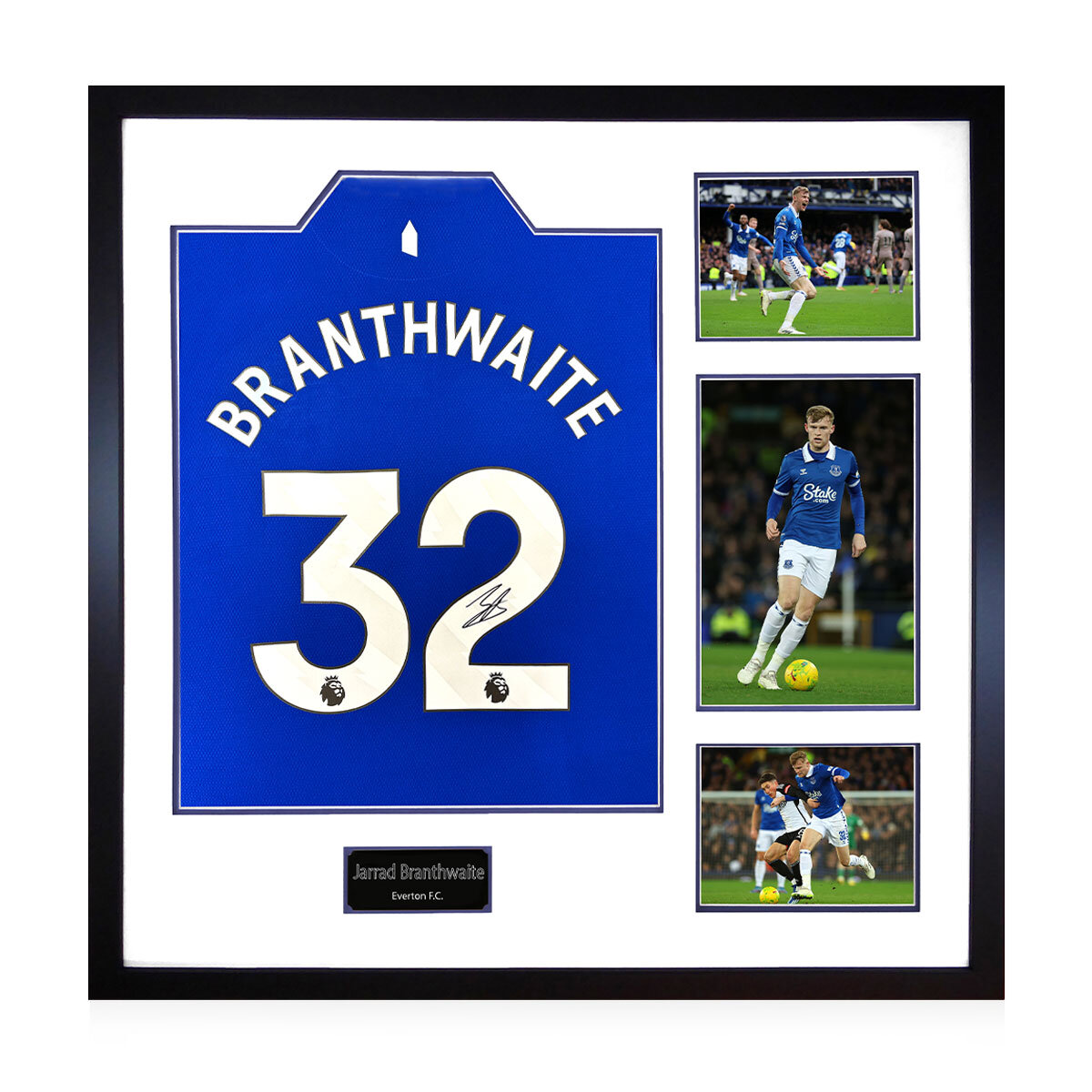 Jarred Branthwaite Everton 24/25 Signed Framed Shirt, including 3 Photos