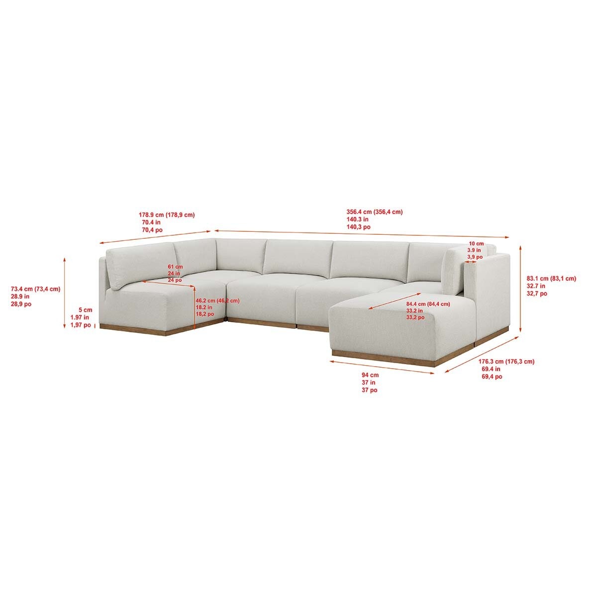 Henredon Murphy Cream 6 Piece Modular Fabric Sofa