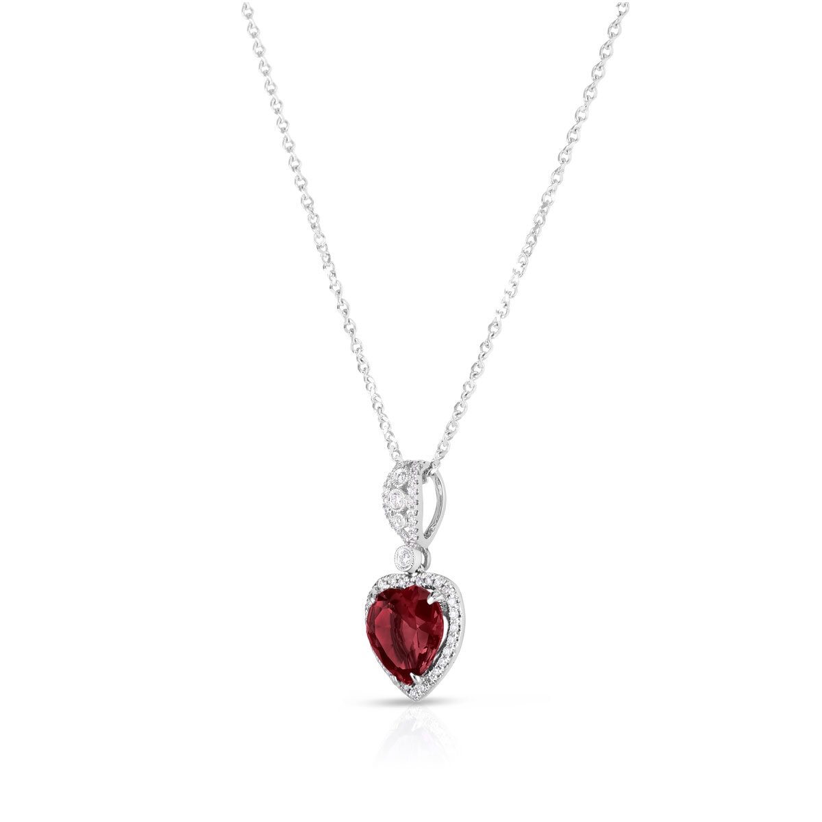 Garnet & 0.19ctw Diamond Heart Pendant, 14ct White Gold