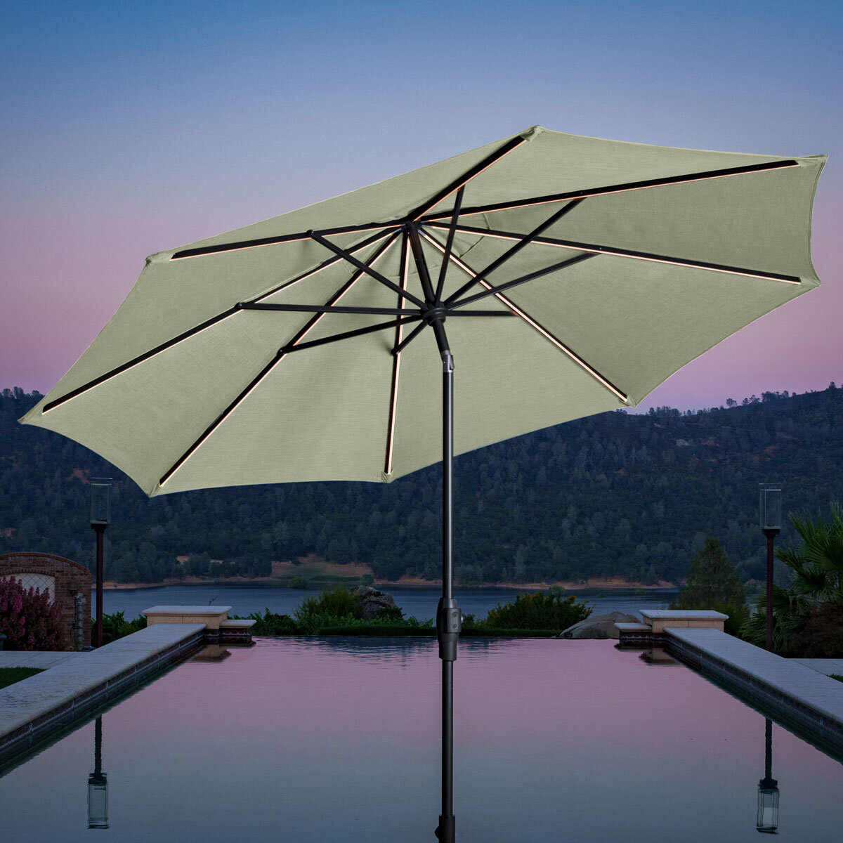 SunVilla 10ft (3m) LED Aluminium Round Market Umbrella in Sage Green