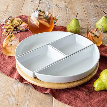 Over & Back Bamboo Lazy Susan with 4 Porcelain Dishes