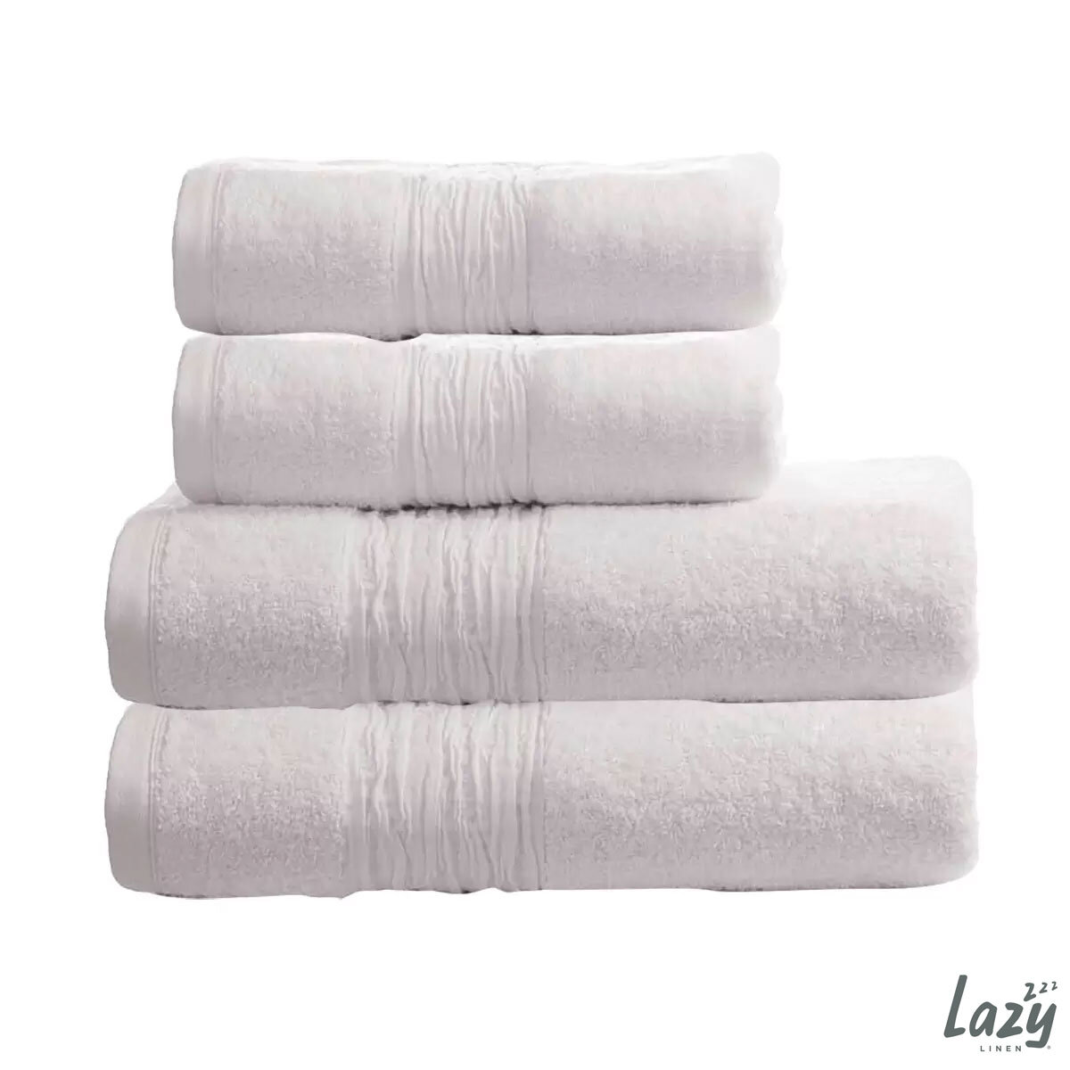 Lazy Linen 4 Piece Hand & Bath Towel Bundle in White, 2 x Hand Towels & 2 x Bath Towels