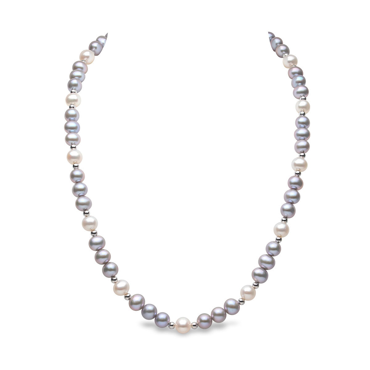 6-7mm Cultured Freshwater White & Grey Pearl Necklace, 18ct White Gold