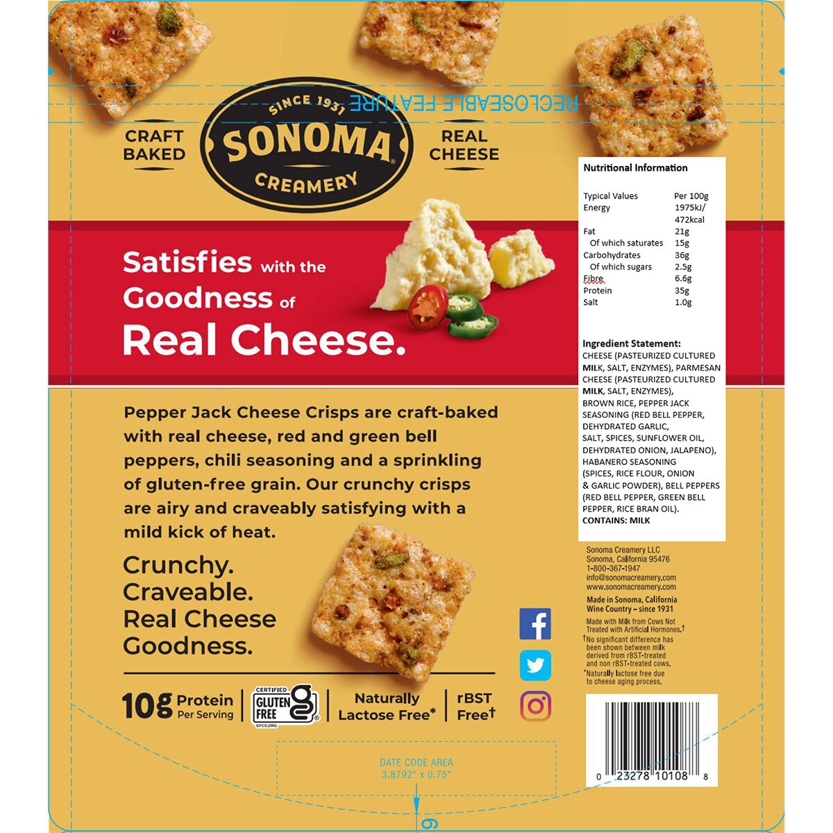 Sonoma Creamery Pepper Jack Crisps, 284g 