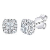 0.40ctw Princess & Round Brilliant Cut Diamond Stud Earrings, 14ct White Gold