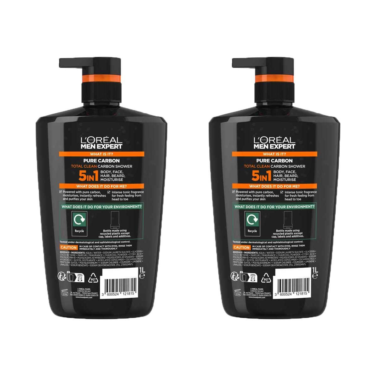 Loreal Men Expert Carbon Shower Gel, 2 x 1L