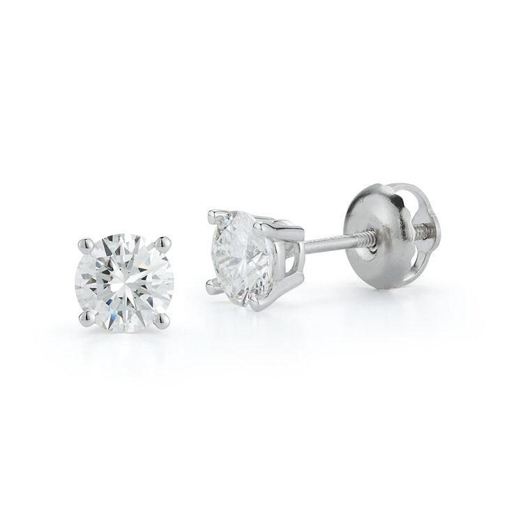 0.50ctw Round Brilliant Cut Diamond Stud Earrings, 18ct White Gold ...