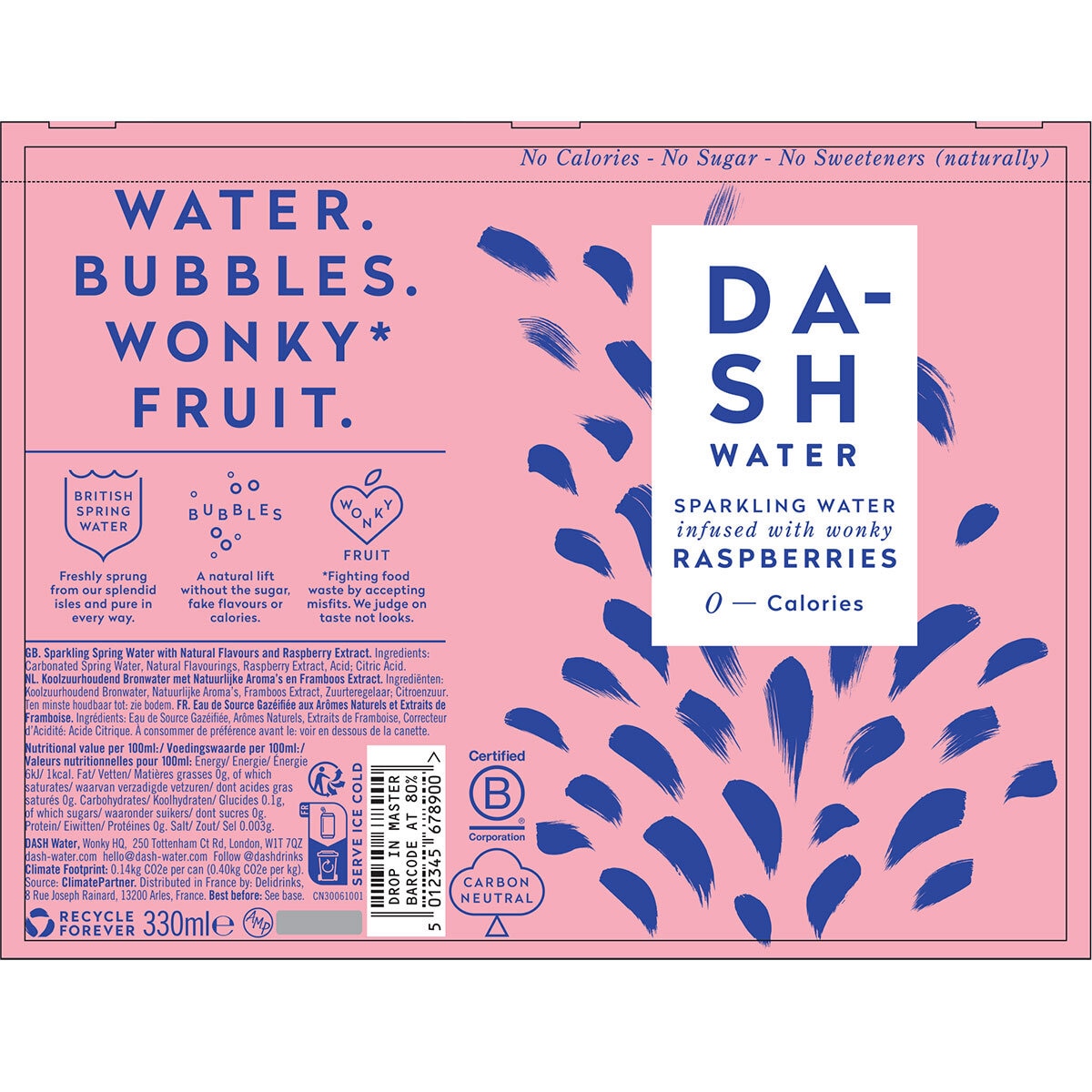 Dash Water Raspberry Infused Sparkling Water Nutritional Information