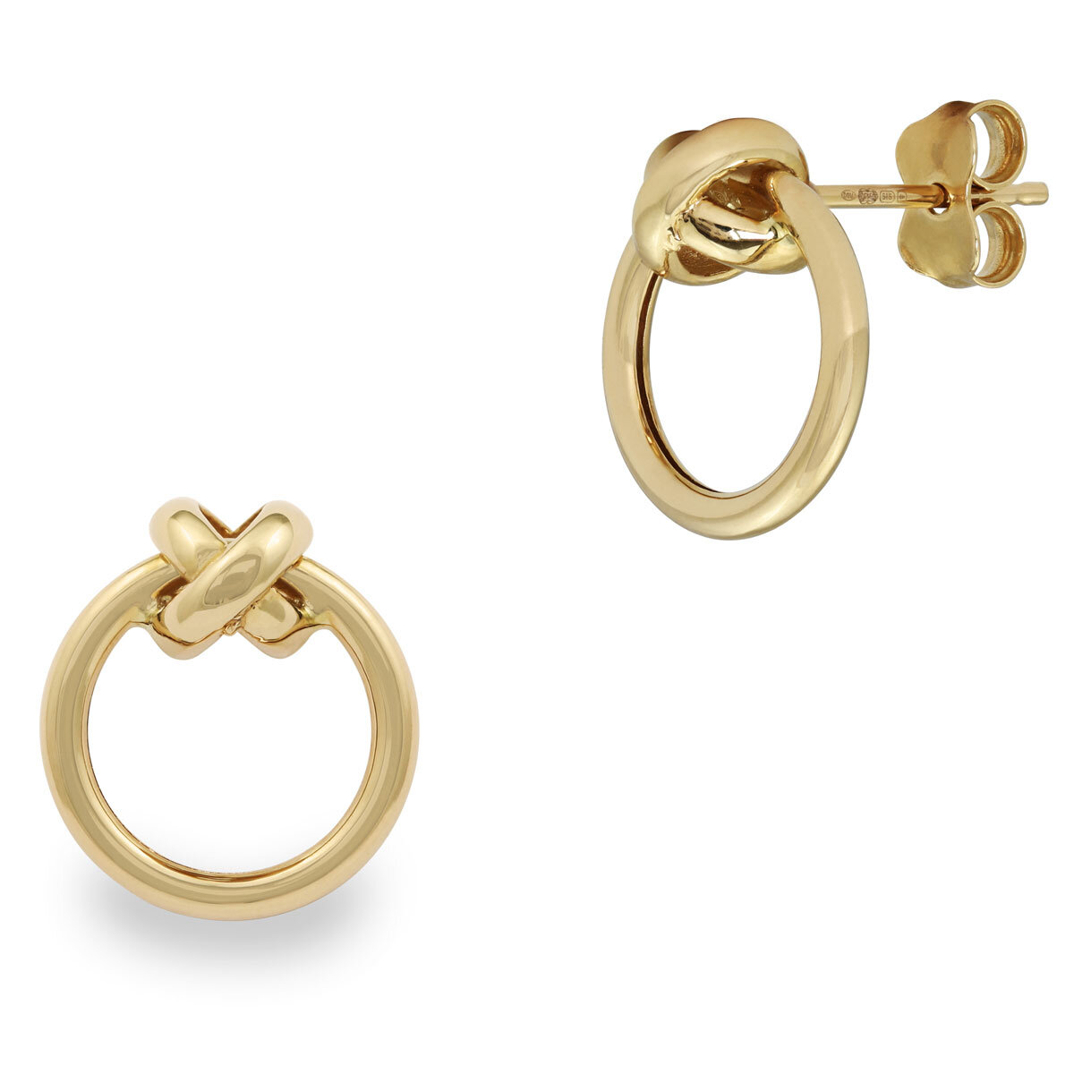 Circle Earrings with Cross Over Detail, 14ct Yellow Gold