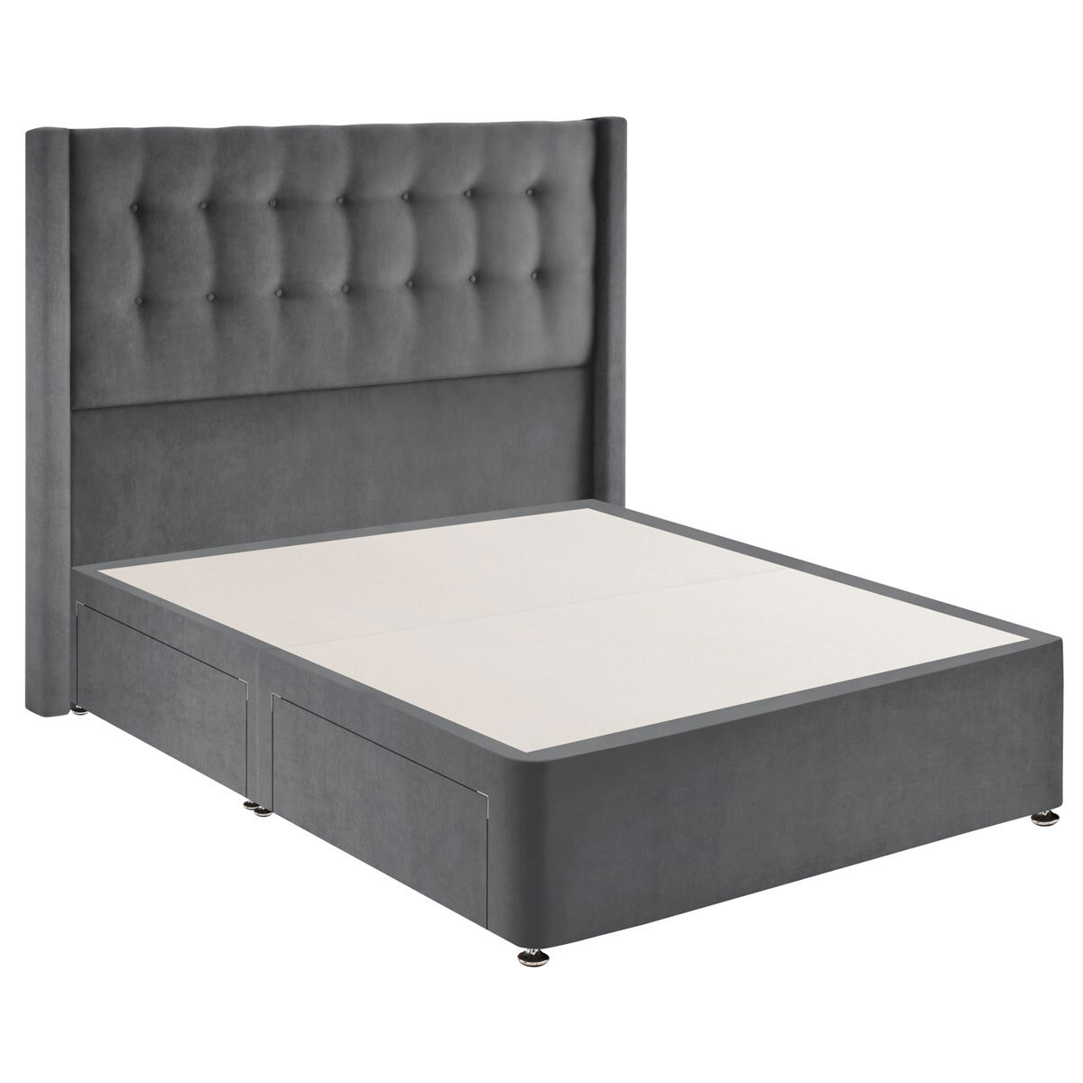 Silentnight 4 drawer velvet divan in charoal grey