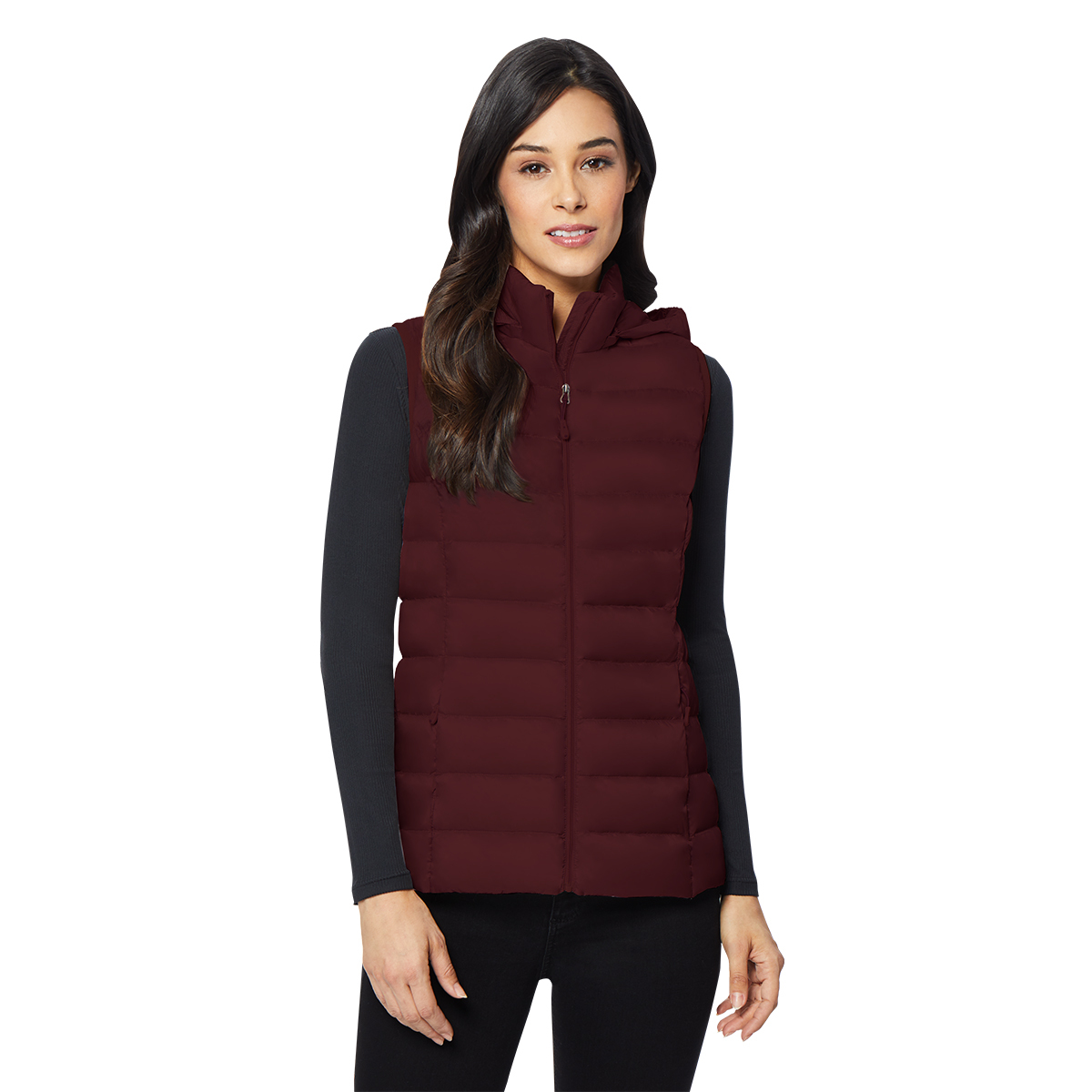 32 Degrees Women's Packable Vest with Detachable Hood in Maroon, Extra ...