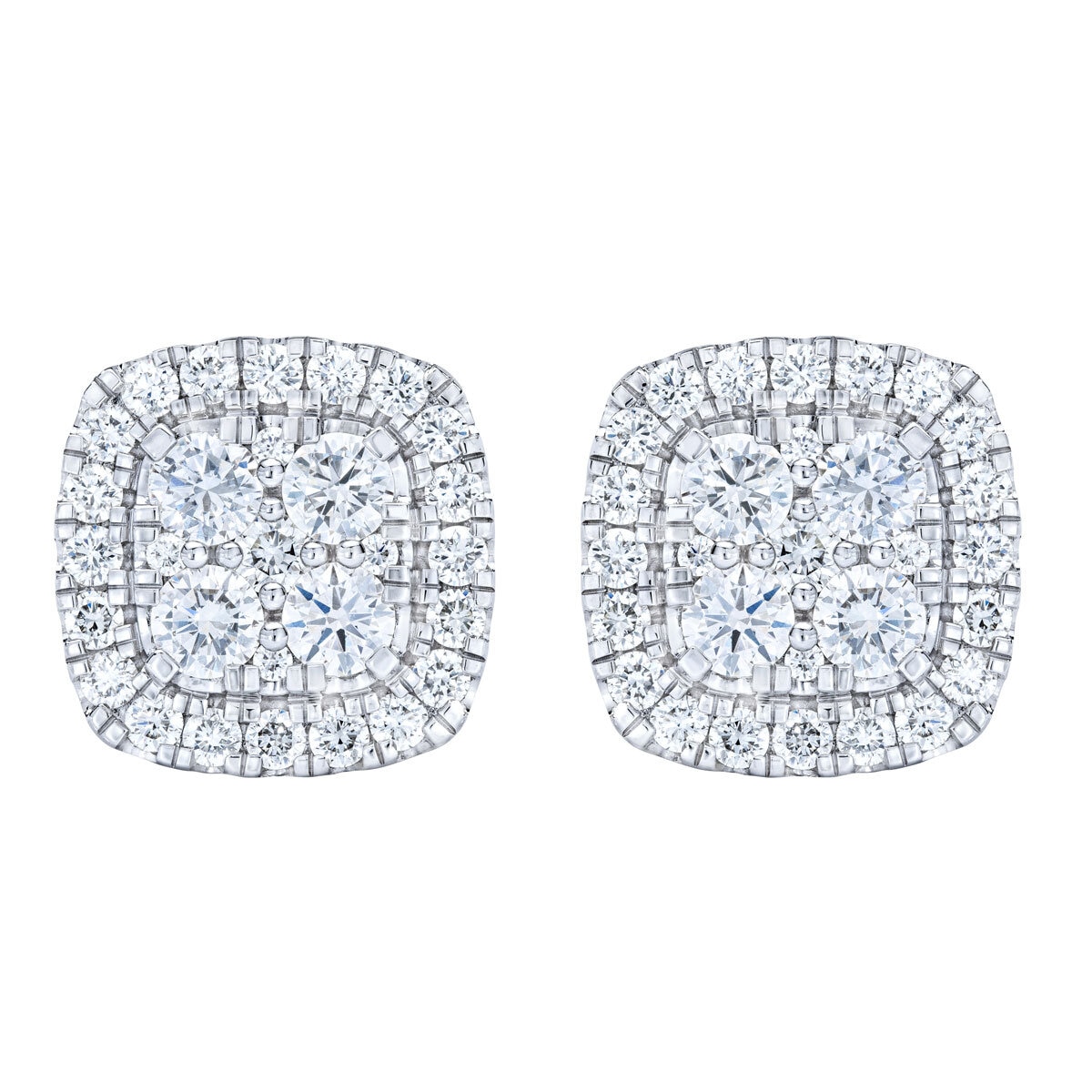 1.50ctw Round Brilliant Cut Diamond Cluster Earrings, 14ct White Gold