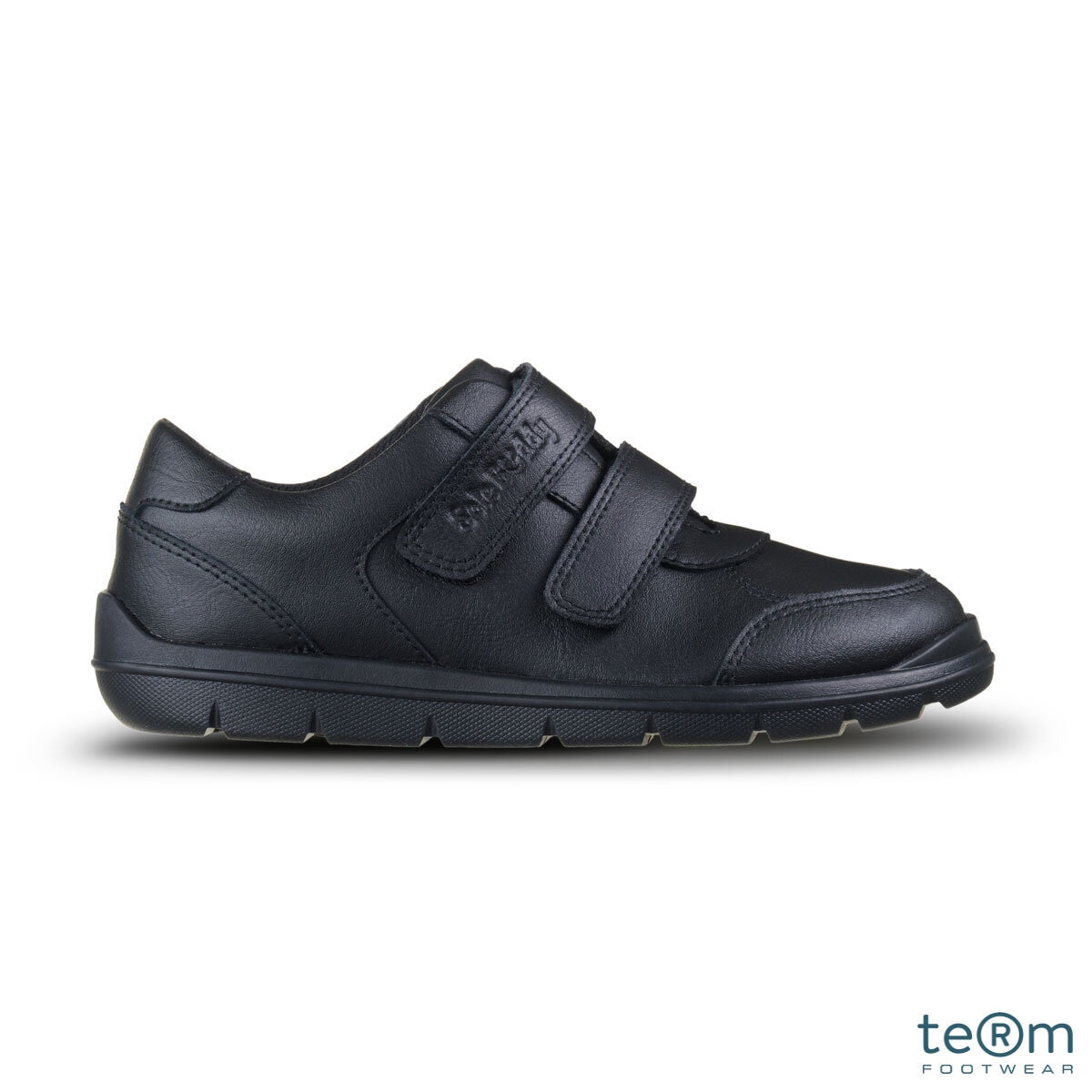 TeⓇm Orbit Boy's Black Leather Fitted Soft Touch Tape School Shoes