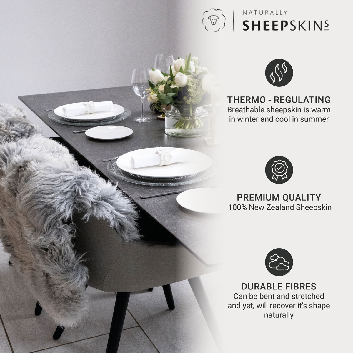 Naturally Sheepskins Long Wool Double Rug in Silver Grey, 180 x 55 cm