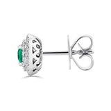 Cushion Cut Emerald & 0.27ctw Diamond Earrings, 18ct White Gold