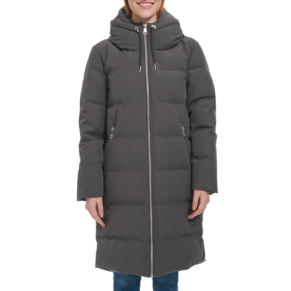 DKNY Ladies Long Down Coat with Hood in Grey XL Costco UK