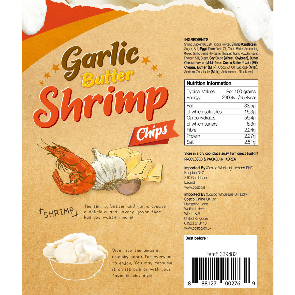 Garlic Butter Shrimp Chips, 490g Costco UK