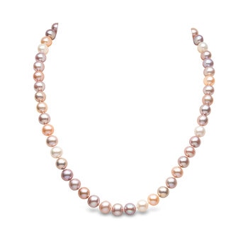 7.5mm Cultured Freshwater Multi Colour Pearl Necklace, 18ct Yellow Gold