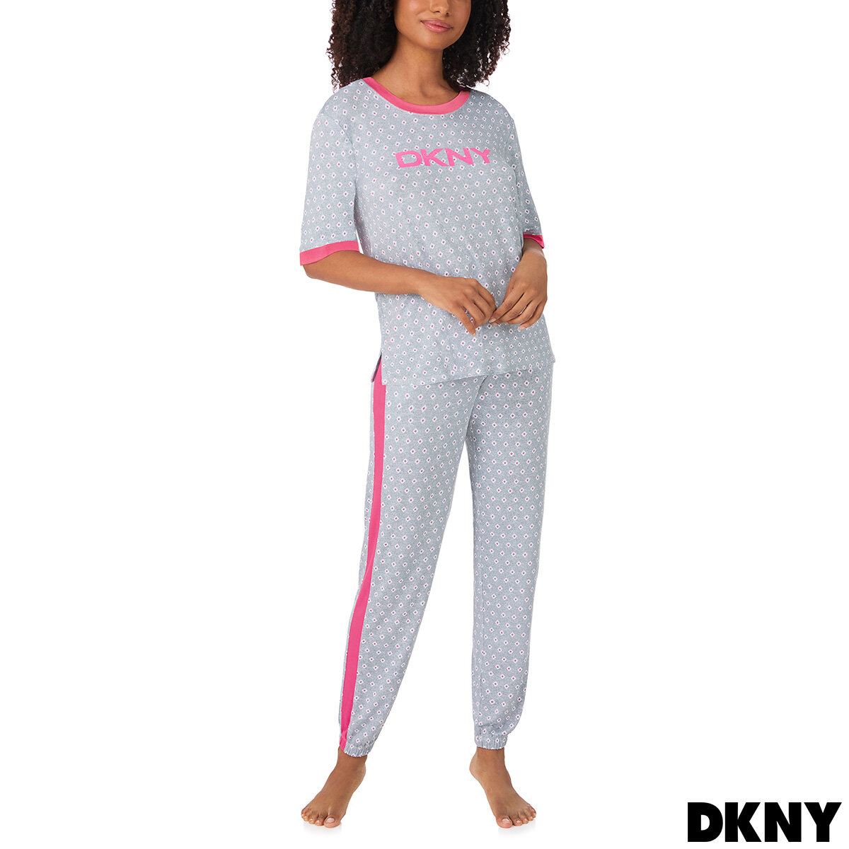 DKNY Ladies Short Sleeve Tee & Jogger Lounge Set in Grey