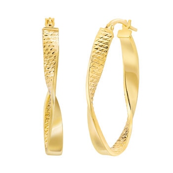 14ct Gold Yellow Gold Twisted Oval Hoop Earrings