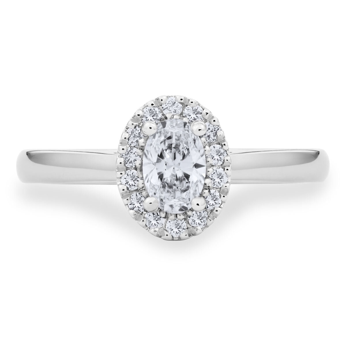 0.54ctw Oval & Round Brilliant Cut Diamond Halo Ring, Platinum