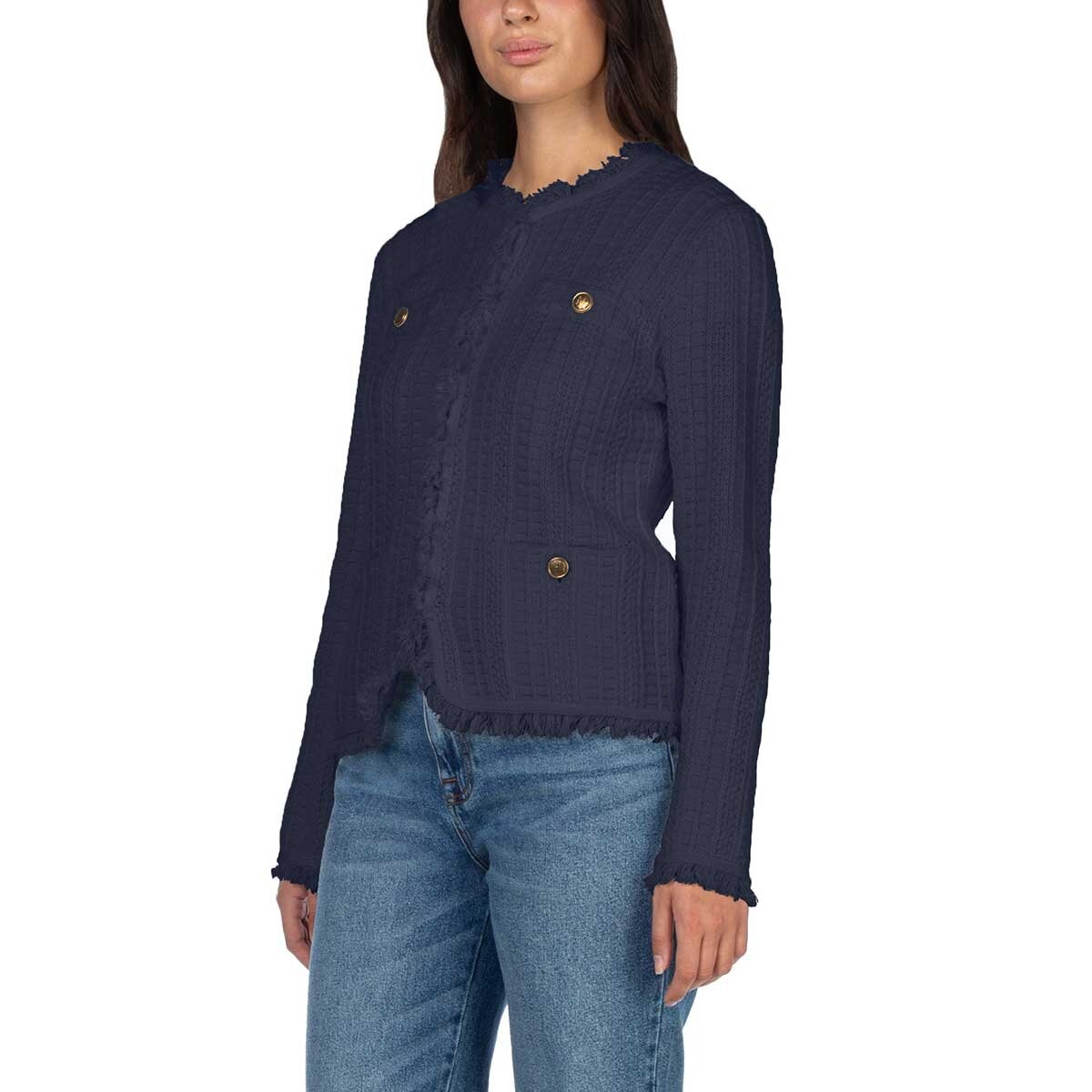 Wellworn Ladies Fringe Cardigan in Navy