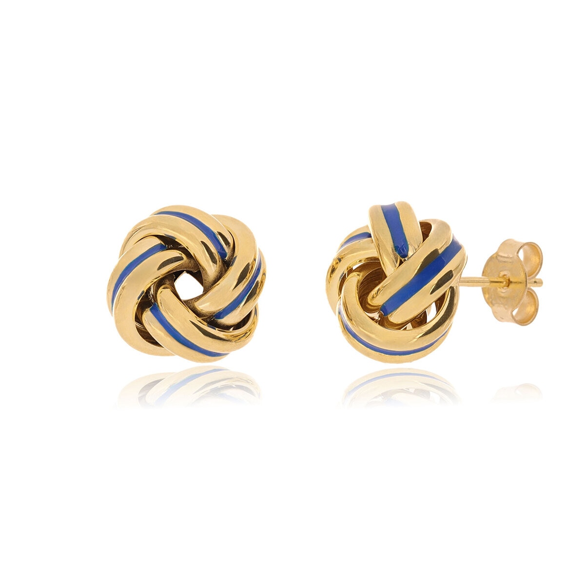 14ct Yellow Gold Navy Enamel Love Knot Earrings