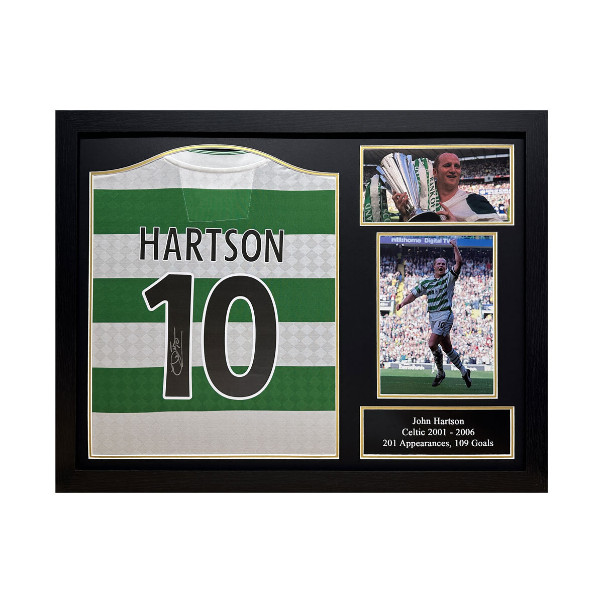 John Hartson Signed Framed Celtic Football Shirt